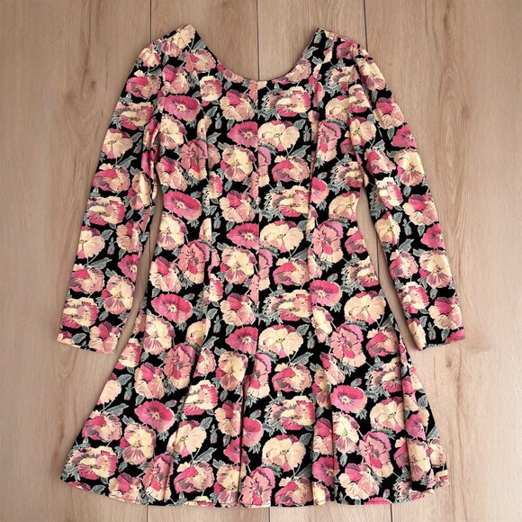 Vintage 90s Ashley Brooke Long Sleeve Floral Rayon Swing Dress VTG 10 / Modern 6 - Picture 6 of 15